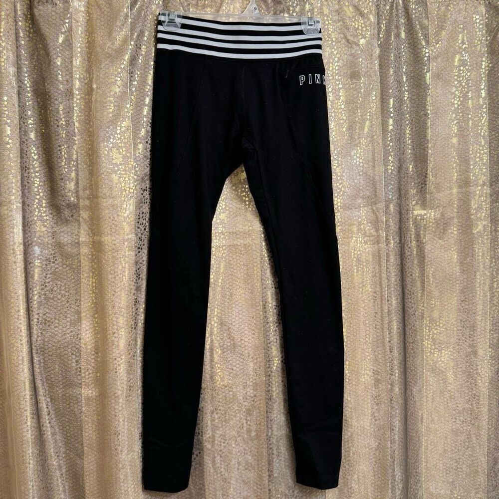 PINK Victorias Secret Black‎ White Striped Waist Ultimate Leggings  XS